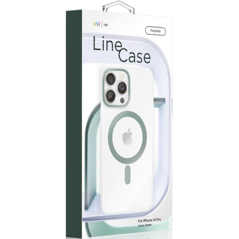 Чехол защитный "vlp" Line case with MagSafe для iPhone 14, зеленый