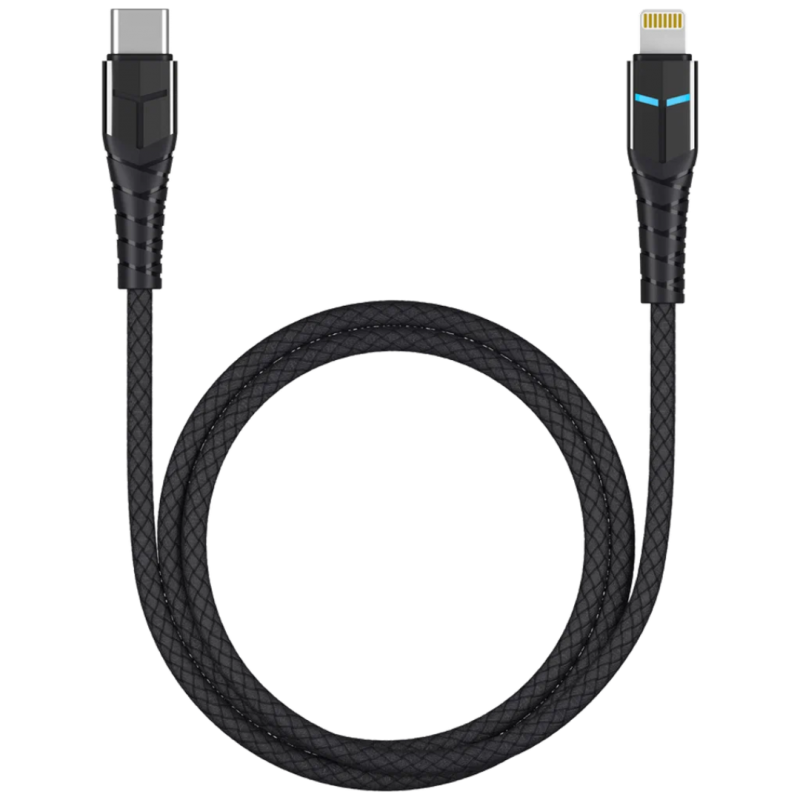Дата-кабель LED USB-С - Lightning, LED индикация, PD, 1.2м, алюминий, черный, Deppa