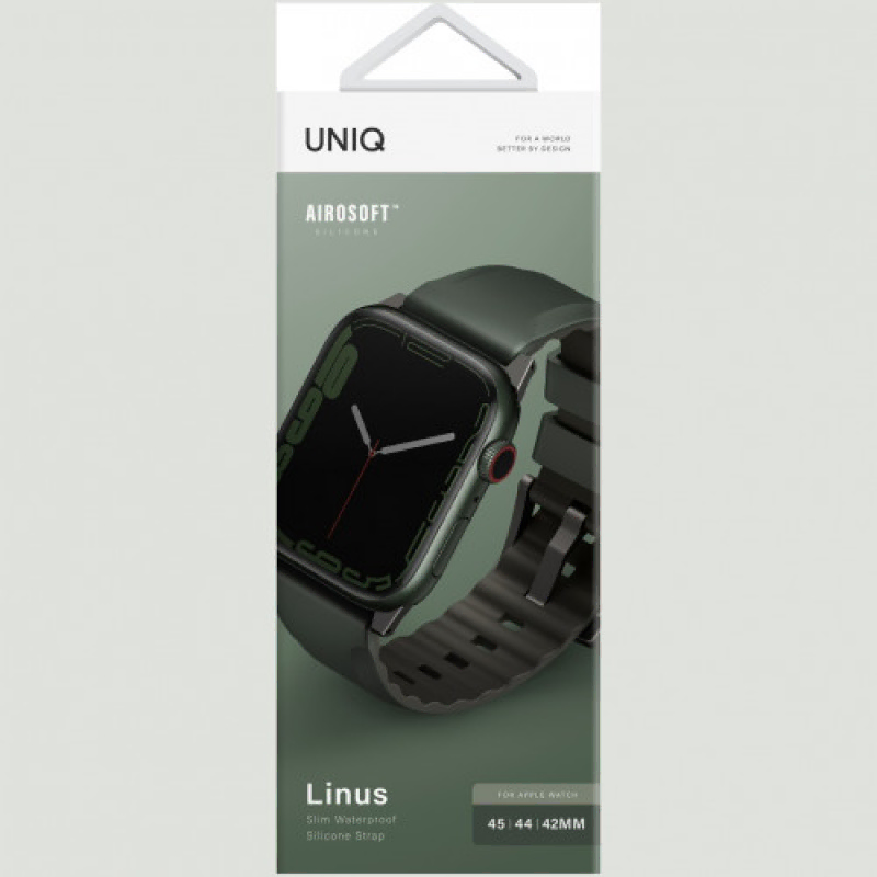 Uniq для Apple Watch 45/44/42 mm ремешок Linus Airosoft silicone strap Green