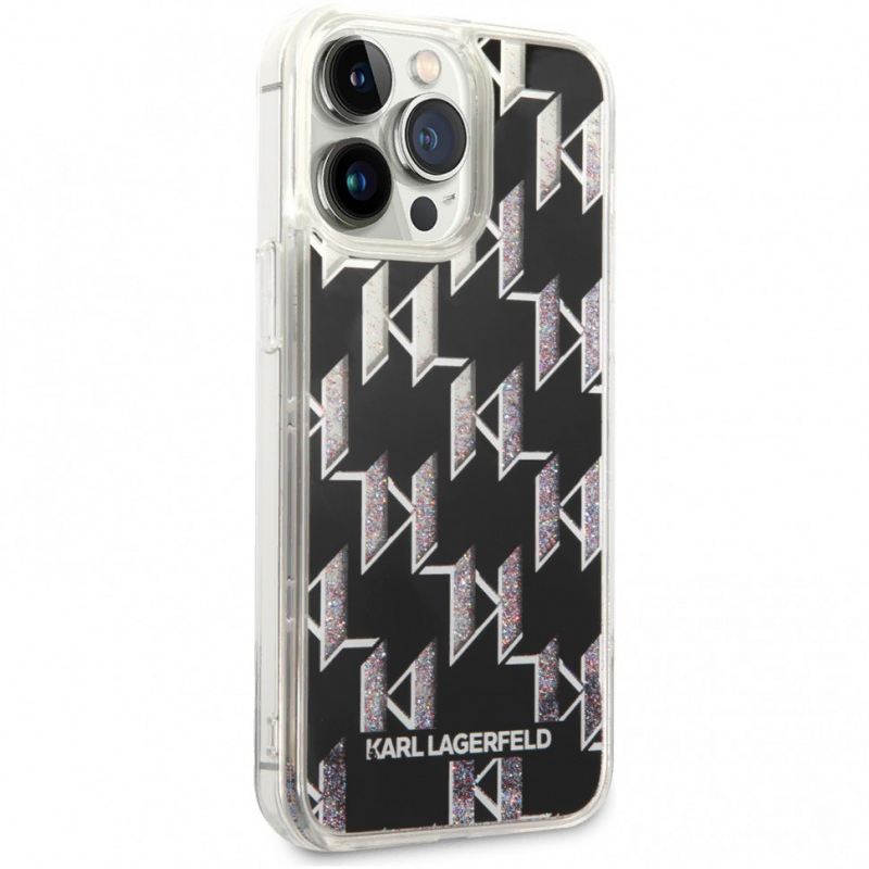 Lagerfeld для iPhone 14 Pro Max чехол Liquid glitter Monogram Hard Black