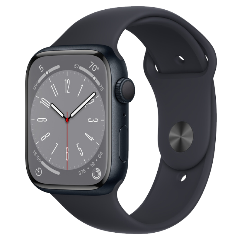 Apple Watch Series 8 45mm Black Stainless Steel Case Midnight Sport Band