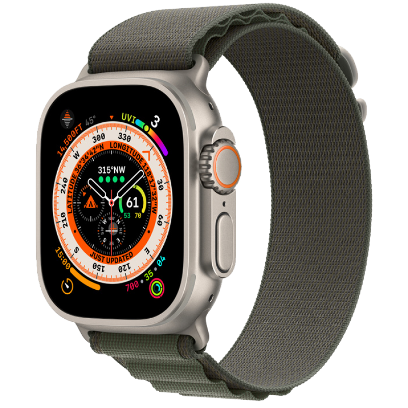 Apple Watch Series Ultra 49mm Titanium Case with Green Alpine Loop M