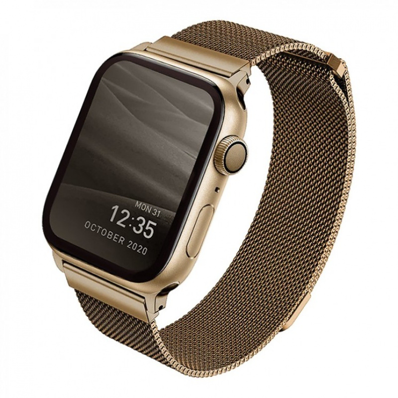 Uniq для Apple Watch 45/44/42 mm ремешок Dante Strap Mesh Steel Gold