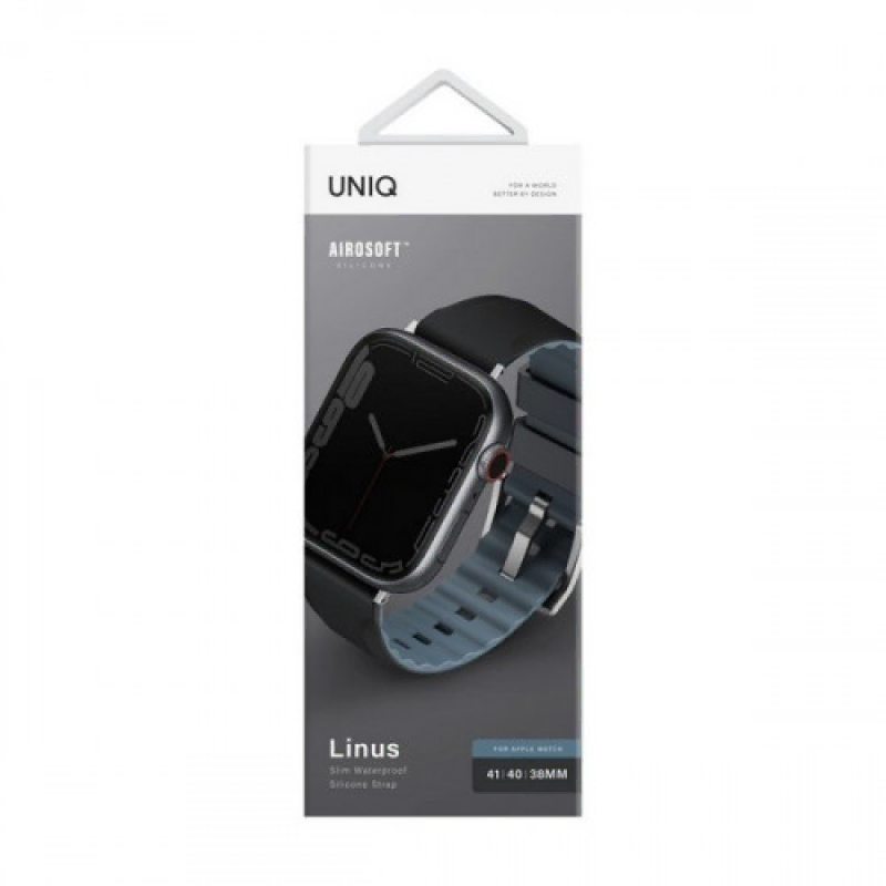 Uniq для Apple Watch 41/40/38 mm ремешок Linus Airosoft silicone strap Black