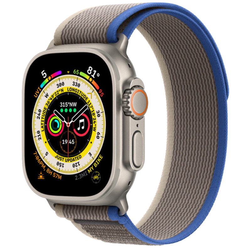Apple Watch Series Ultra 49mm Titanium Case with Blue Trail Loop S/M