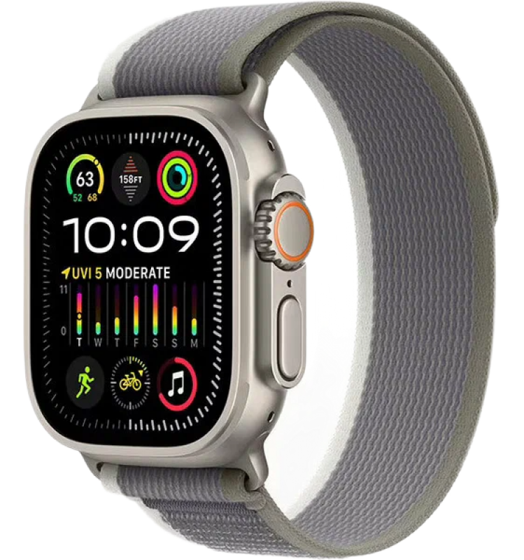 Apple Watch Series Ultra 2 49mm Titanium Case with Green/Gray Trail Loop M/L