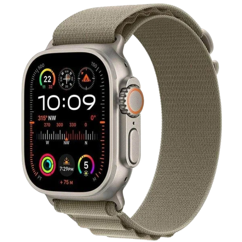 Apple Watch Series Ultra 2 49mm Titanium Case with Olive Alpine Loop S