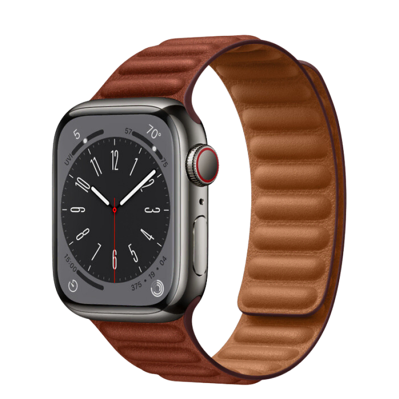 Apple Watch Series 8 45mm Black Stainless Steel Case Umber Leather Link