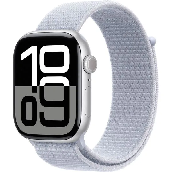 Apple Watch Series 10 46mm Aluminum Silver Case Blue Cloud Sport Loop