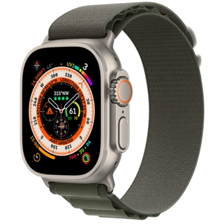Apple Watch Series Ultra 49mm Titanium Case with Green Alpine Loop L