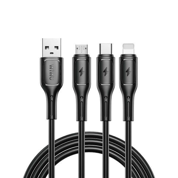 Кабель WIWU Starlink USB-A to Micro+USB-C+iP Cable (Black)