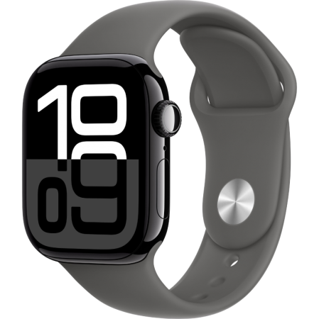 Apple Watch Series 10 42mm Aluminum Jet Black Case Stone Gray Sport Band